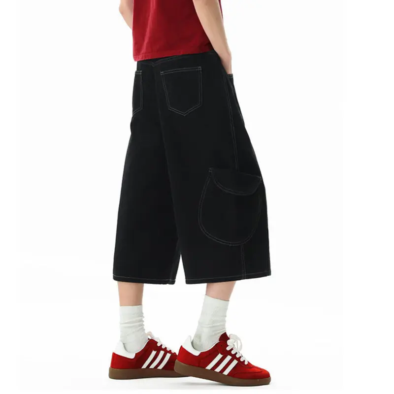 IEFB Deconstructed Stitched Cropped Cargo Jeans Men's Wear New Stylish Male Solid Color Denim Shorts With Accessories 9W3259
