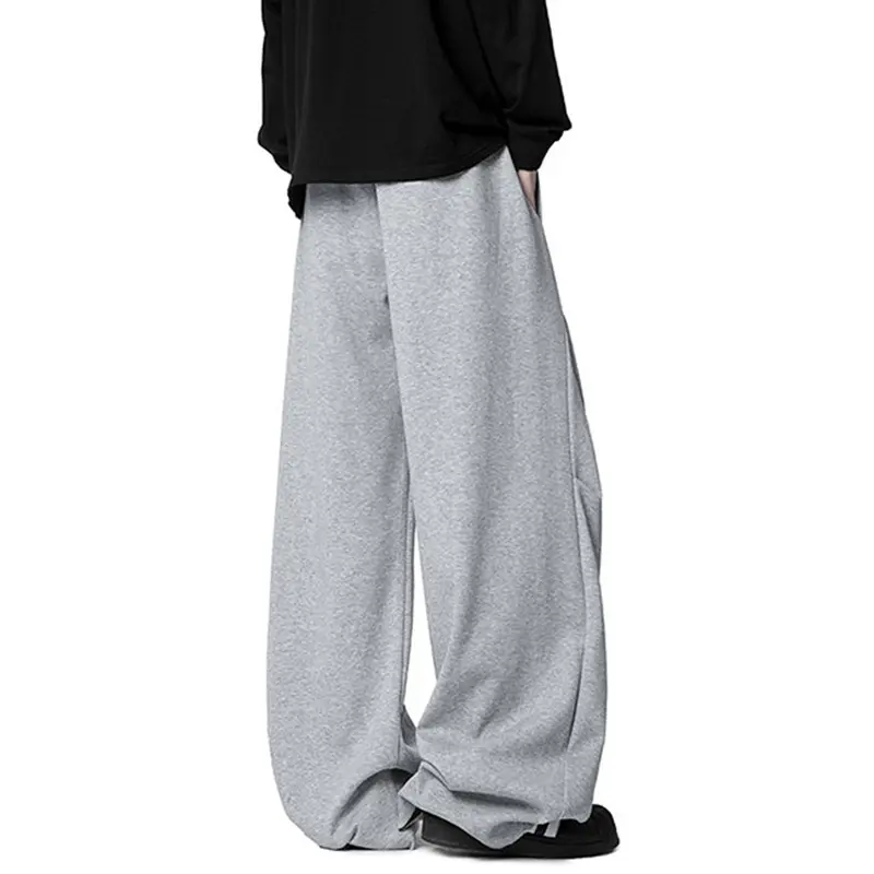 IEFB Korean Style Men's Sweatpants Pleated Design Solid Color Drawstring Trousers Wide Leg Loose Elastic Waist Male Pants 9W3865