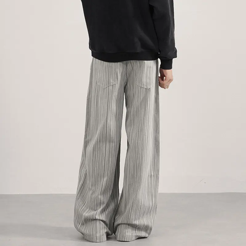 IEFB New Men's Casual Pants Striped Design Contrast Color Pleated Casual Streetwear Loose Straight Leg Male Bottom Chic 9W4165