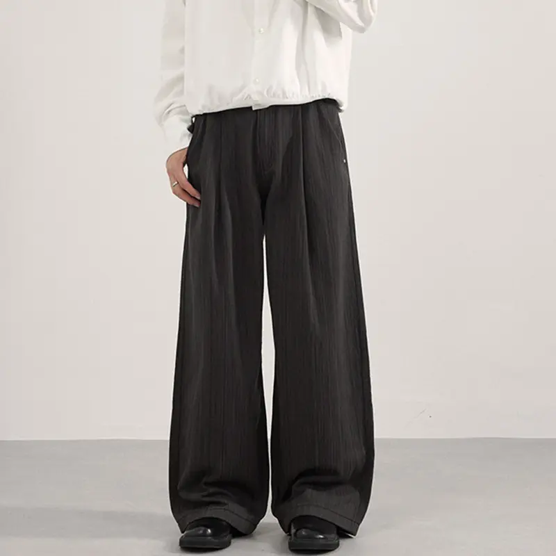 IEFB New Men's Casual Pants Striped Design Contrast Color Pleated Casual Streetwear Loose Straight Leg Male Bottom Chic 9W4165