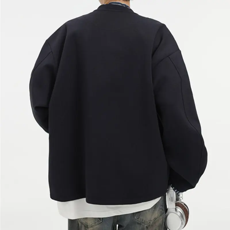 IEFB Korean Style Men's Sweatshirts Stand Collar Fake Two Pieces Striped Contrast Color Loose Single Breasted Male Coats 9W4081