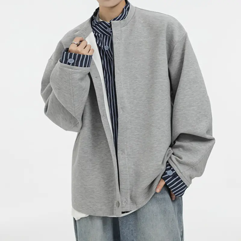 IEFB Korean Style Men's Sweatshirts Stand Collar Fake Two Pieces Striped Contrast Color Loose Single Breasted Male Coats 9W4081