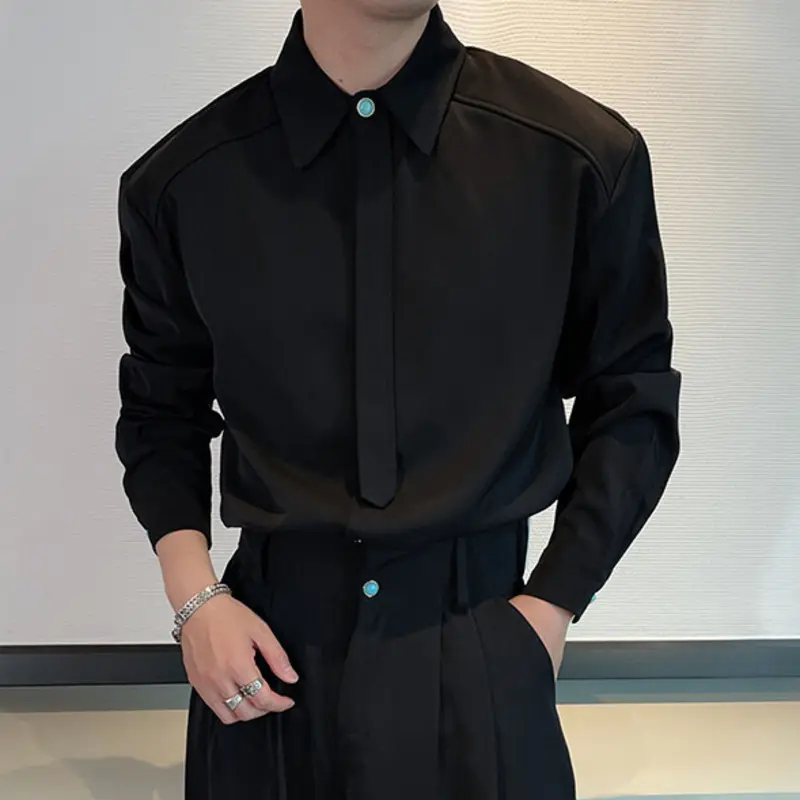 IEFB Summer Men's Shirts Long Sleeved Lapel Korean Style Clothing Casual Single Breasted Solid Color Loose Male Tops New 9W3047