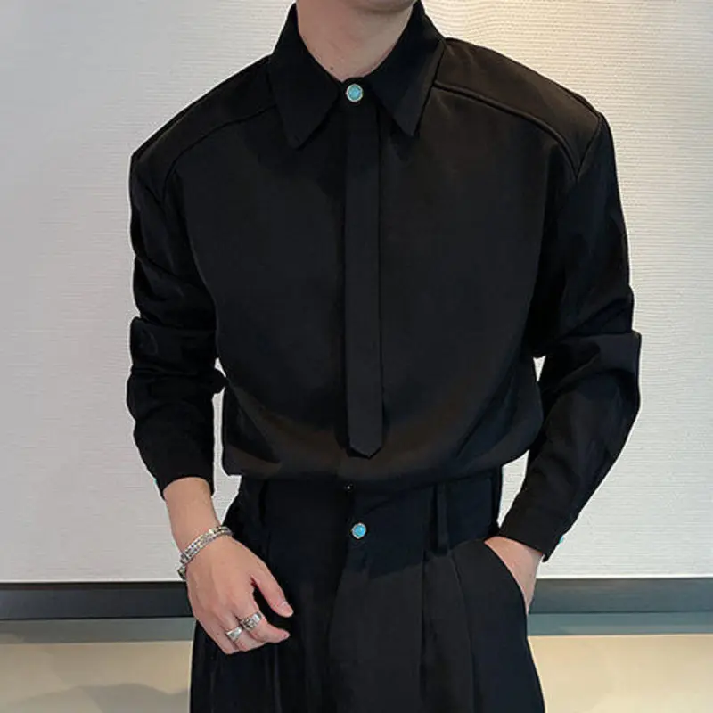 IEFB Summer Men's Shirts Long Sleeved Lapel Korean Style Clothing Casual Single Breasted Solid Color Loose Male Tops New 9W3047