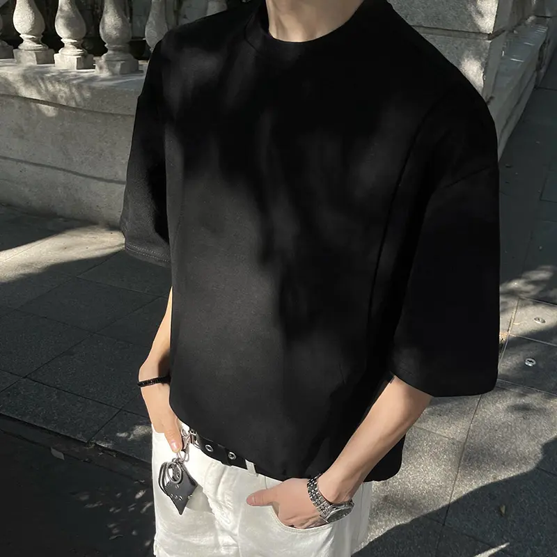 IEFB Korean Style Men's T-shirts Round Collar Short Sleeved Solid Color New Patchwork Casual Loose Male Tees Summer 2025 9W3473