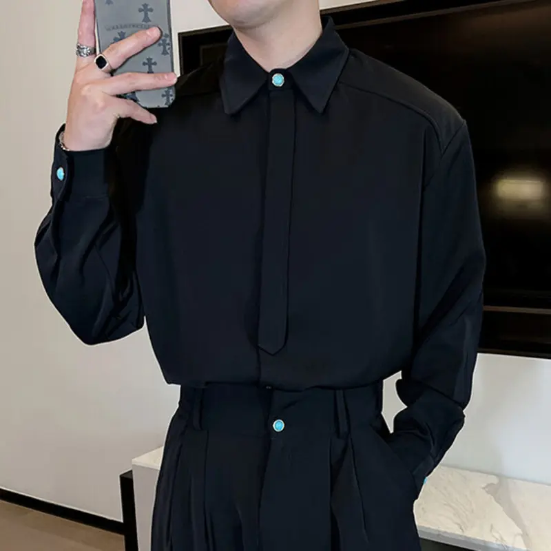 IEFB Summer Men's Shirts Long Sleeved Lapel Korean Style Clothing Casual Single Breasted Solid Color Loose Male Tops New 9W3047