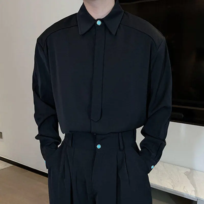 IEFB Summer Men's Shirts Long Sleeved Lapel Korean Style Clothing Casual Single Breasted Solid Color Loose Male Tops New 9W3047