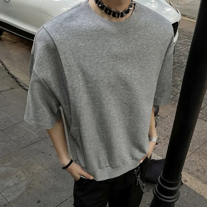 IEFB Korean Style Men's T-shirts Round Collar Short Sleeved Solid Color New Patchwork Casual Loose Male Tees Summer 2025 9W3473