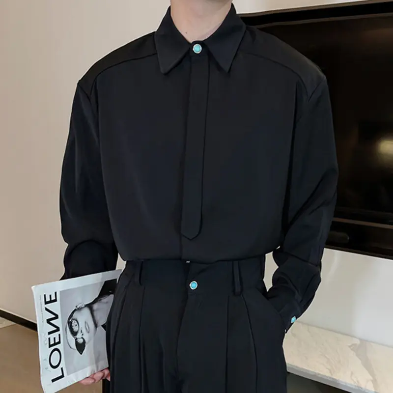 IEFB Summer Men's Shirts Long Sleeved Lapel Korean Style Clothing Casual Single Breasted Solid Color Loose Male Tops New 9W3047