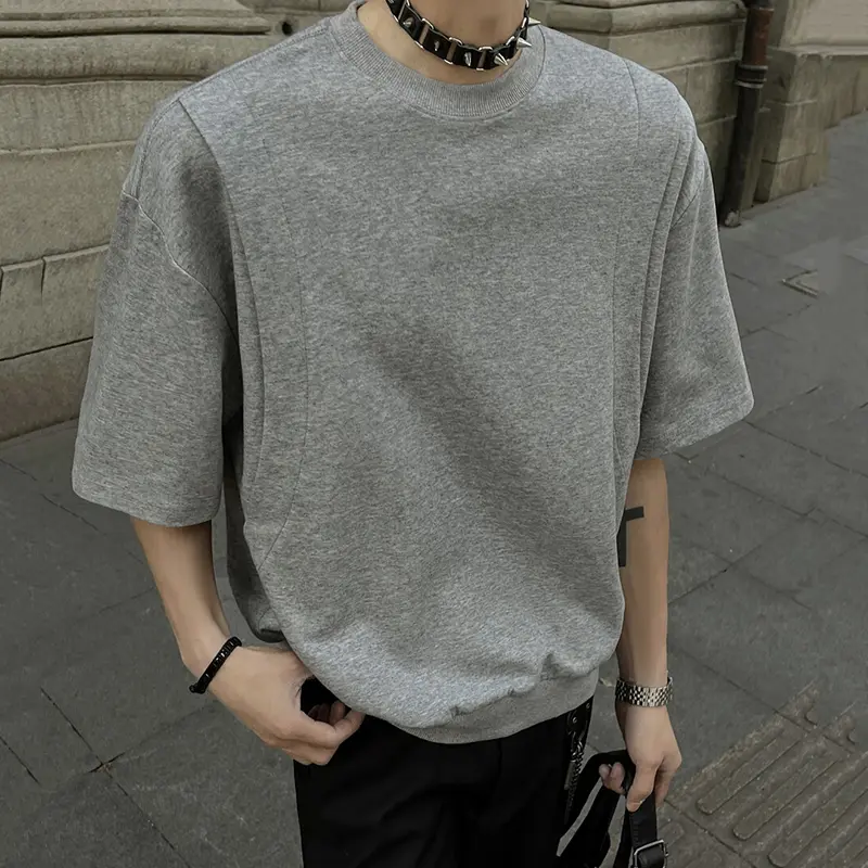 IEFB Korean Style Men's T-shirts Round Collar Short Sleeved Solid Color New Patchwork Casual Loose Male Tees Summer 2025 9W3473