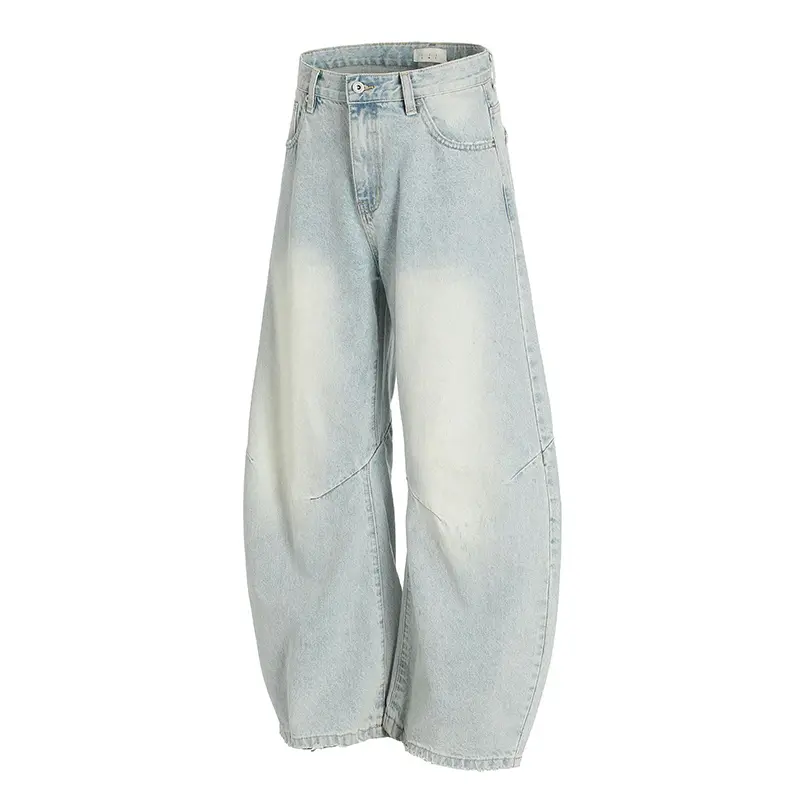IEFB High Street Men's Jeans American Vintage Curved Knife Jeans Worn Out Washed Loose Wide Leg Denim Boot-cut Trousers 9W2924