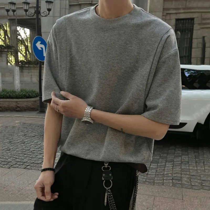 IEFB Korean Style Men's T-shirts Round Collar Short Sleeved Solid Color New Patchwork Casual Loose Male Tees Summer 2025 9W3473