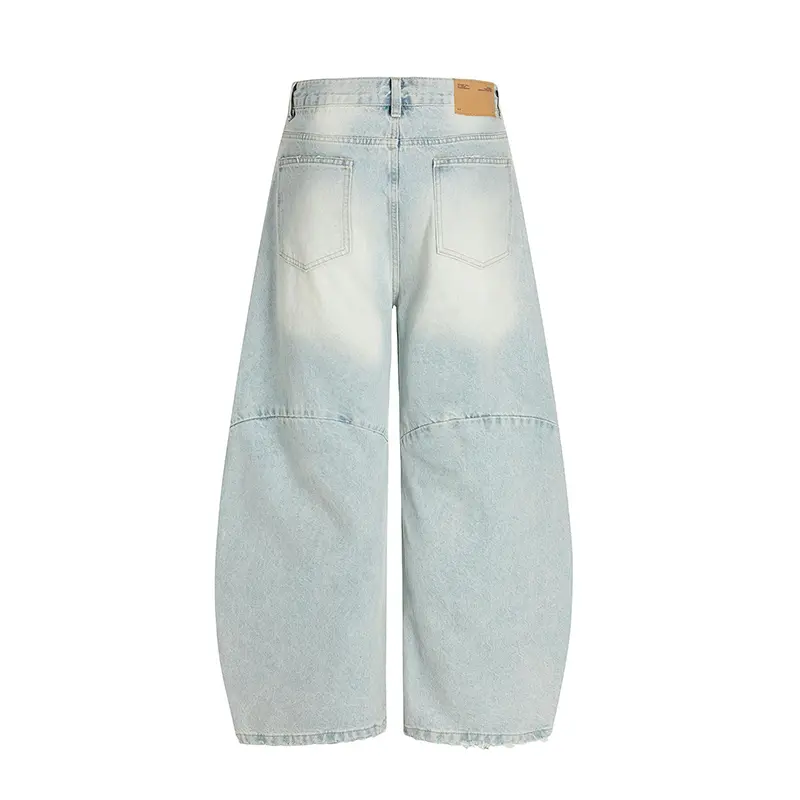 IEFB High Street Men's Jeans American Vintage Curved Knife Jeans Worn Out Washed Loose Wide Leg Denim Boot-cut Trousers 9W2924
