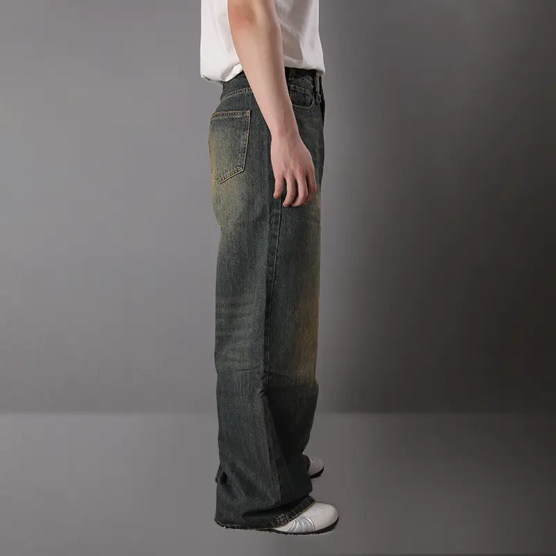 IEFB Men's Jeans Baggy Water Washed Distressed Straight Male Deinm Pants Summer Autumn New Trendy Bottoms Fashion 9C354 9C1519