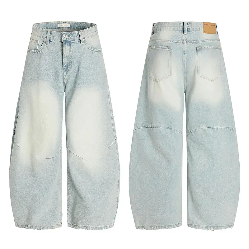 IEFB High Street Men's Jeans American Vintage Curved Knife Jeans Worn Out Washed Loose Wide Leg Denim Boot-cut Trousers 9W2924
