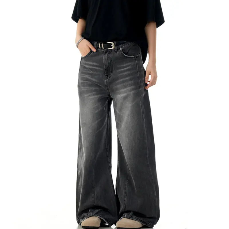 IEFB KN American high street pants with frayed hems, jeans, men's and women's cleanfit trendy brand versatile loose wide leg
