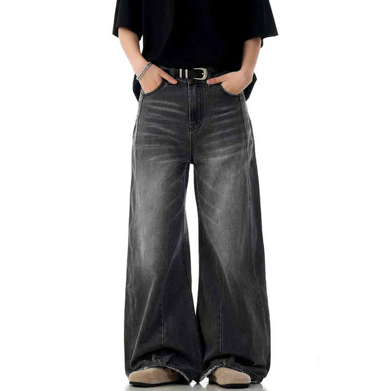 IEFB KN American high street pants with frayed hems, jeans, men's and women's cleanfit trendy brand versatile loose wide leg
