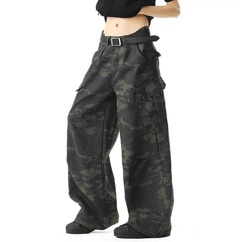 IEFB American Style Men's Camouflage Cargo Pants High Street Printing Fold Design Scimitar Long Overalls Multi-pocket 9W3561