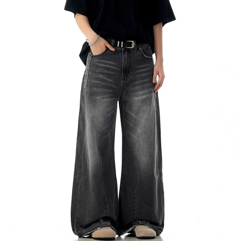 IEFB KN American high street pants with frayed hems, jeans, men's and women's cleanfit trendy brand versatile loose wide leg