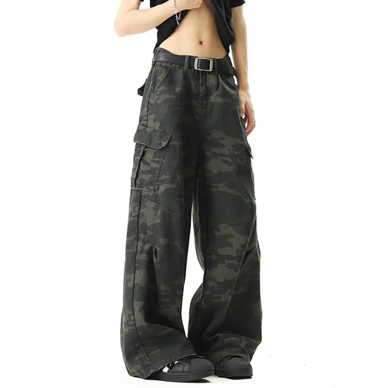IEFB American Style Men's Camouflage Cargo Pants High Street Printing Fold Design Scimitar Long Overalls Multi-pocket 9W3561