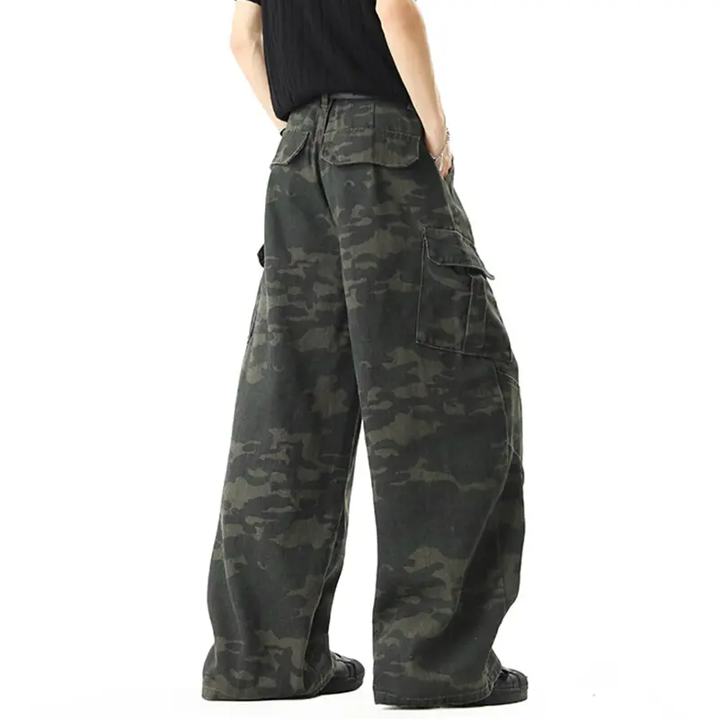 IEFB American Style Men's Camouflage Cargo Pants High Street Printing Fold Design Scimitar Long Overalls Multi-pocket 9W3561