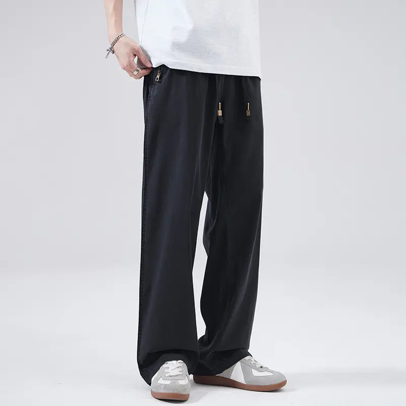 IEFB Men's Summer Casual Pants Men Trendy Loose Fit Versatile Wide Leg Draped Straight Long Trsouers Elastic Waist 9W3503