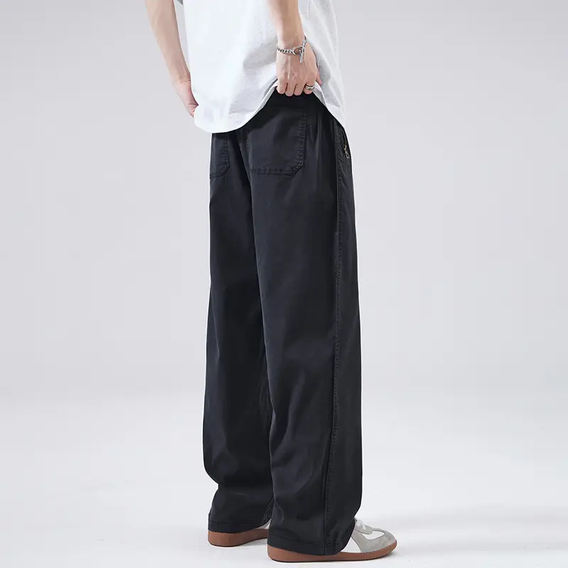IEFB Men's Summer Casual Pants Men Trendy Loose Fit Versatile Wide Leg Draped Straight Long Trsouers Elastic Waist 9W3503