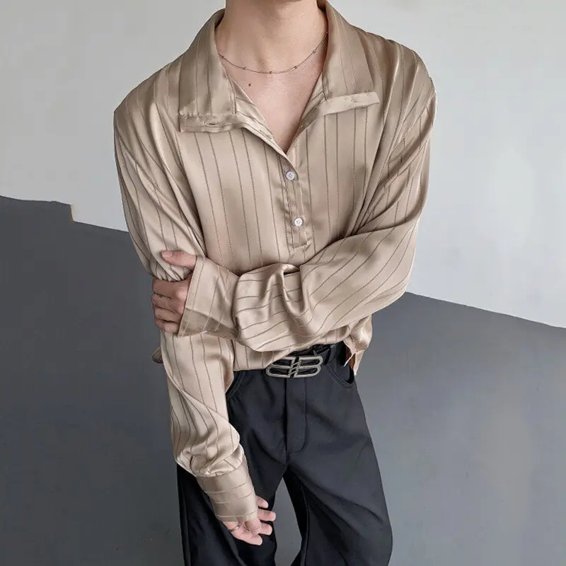 IEFB Men's Clothing Striped Shirt Elegant Glossy Lazy Style Soft Lapel Single Breasted Male Long Sleeve Shirt male top 9W3683