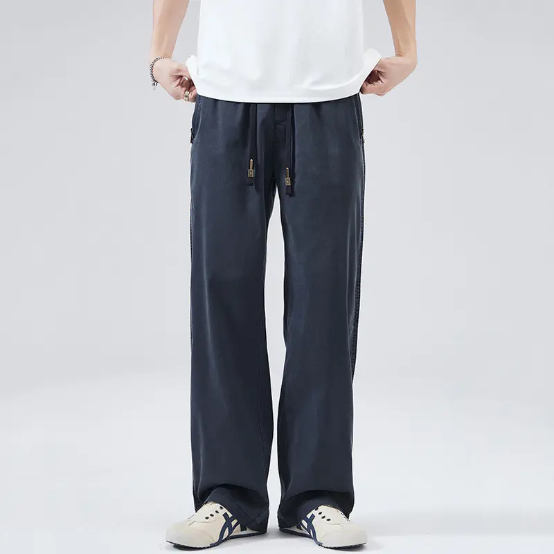 IEFB Men's Summer Casual Pants Men Trendy Loose Fit Versatile Wide Leg Draped Straight Long Trsouers Elastic Waist 9W3503