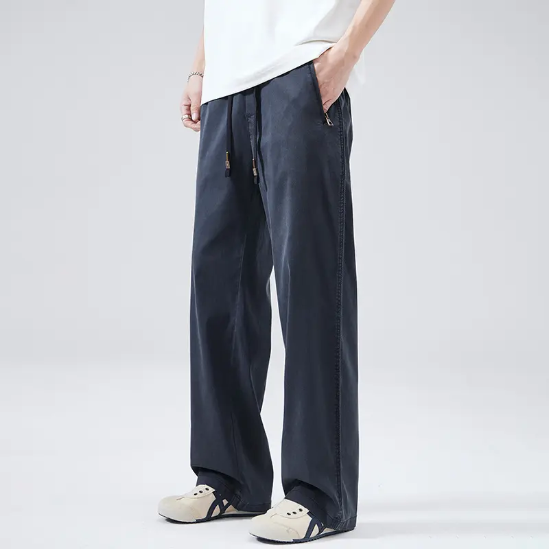 IEFB Men's Summer Casual Pants Men Trendy Loose Fit Versatile Wide Leg Draped Straight Long Trsouers Elastic Waist 9W3503