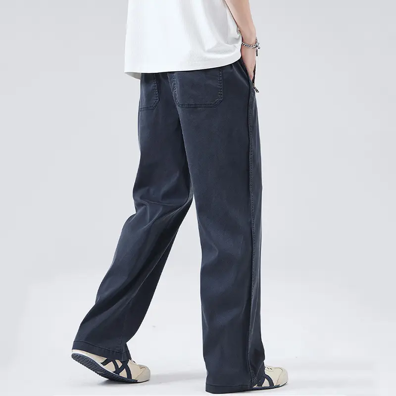 IEFB Men's Summer Casual Pants Men Trendy Loose Fit Versatile Wide Leg Draped Straight Long Trsouers Elastic Waist 9W3503