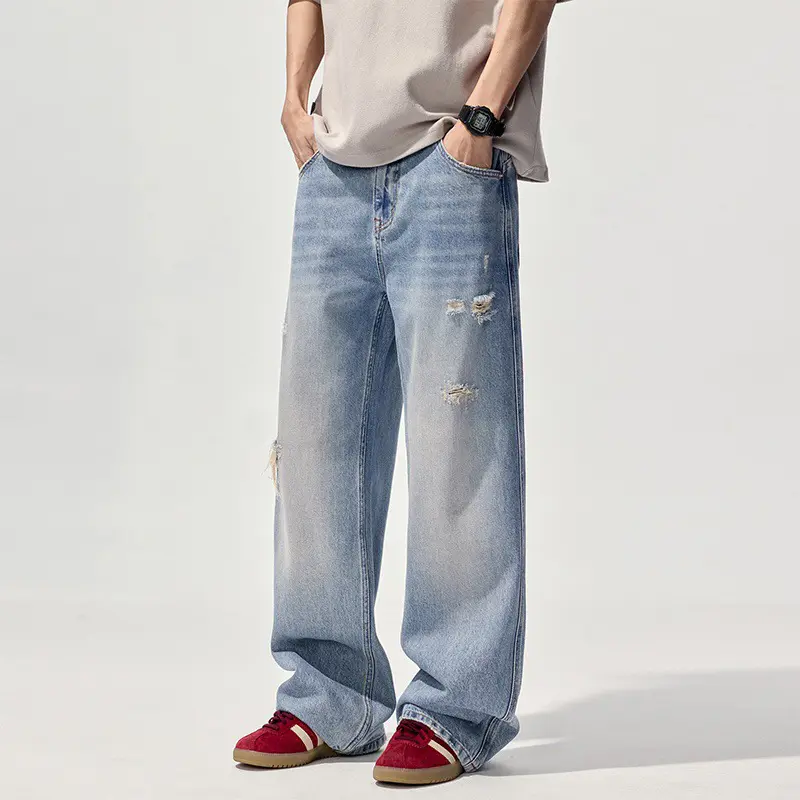 IEFB Summer Autumn New Fashion Denim Pants Loose Men's Straight Jeans American High Street Trendy Wide Leg Floor Length 9W3927