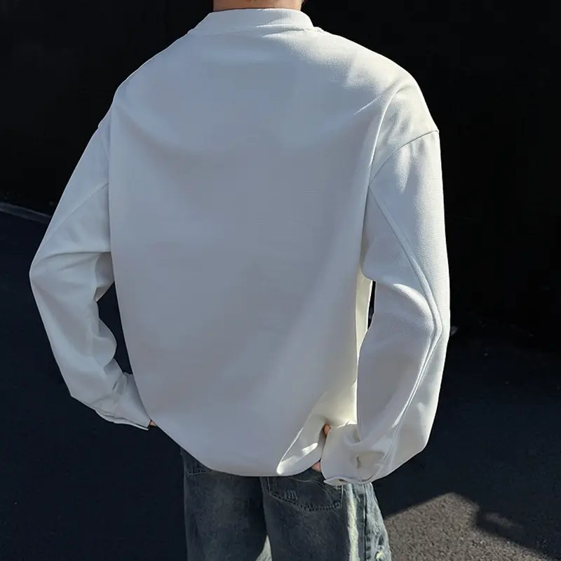 IEFB Loose Fit Casual Men T-shirt Long Sleeve Round Neck Pullover T-shirt Pocket Design Autumn Male Top New Stylish 9W4051