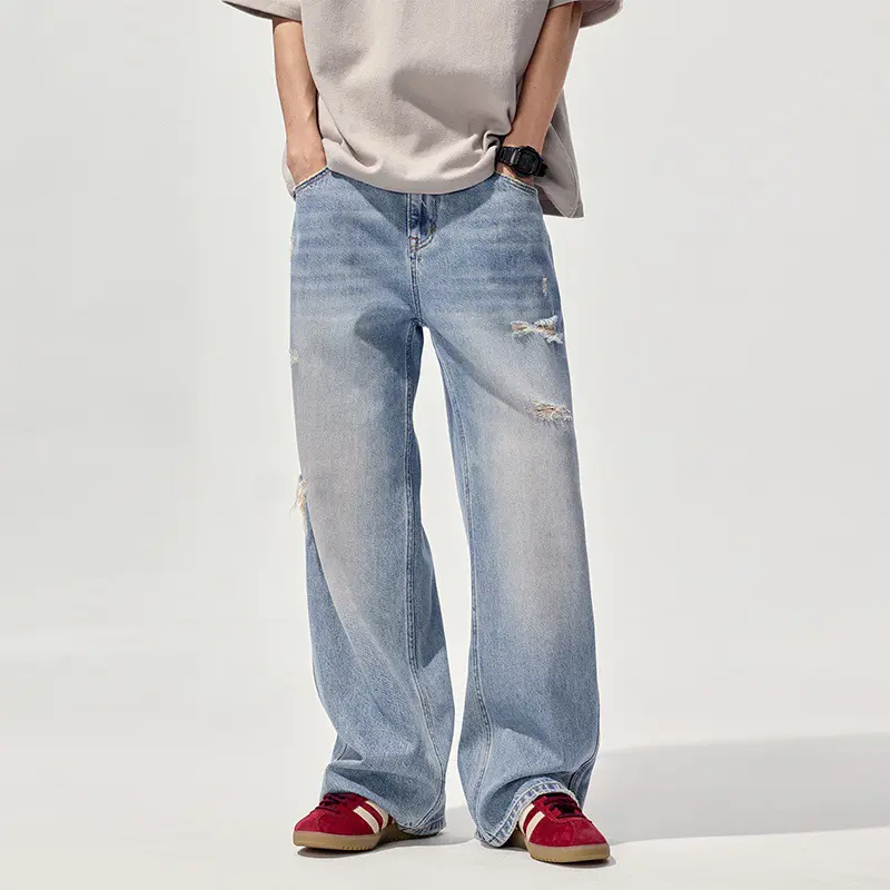 IEFB Summer Autumn New Fashion Denim Pants Loose Men's Straight Jeans American High Street Trendy Wide Leg Floor Length 9W3927