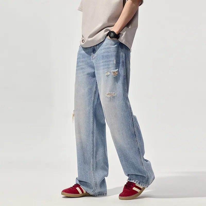 IEFB Summer Autumn New Fashion Denim Pants Loose Men's Straight Jeans American High Street Trendy Wide Leg Floor Length 9W3927
