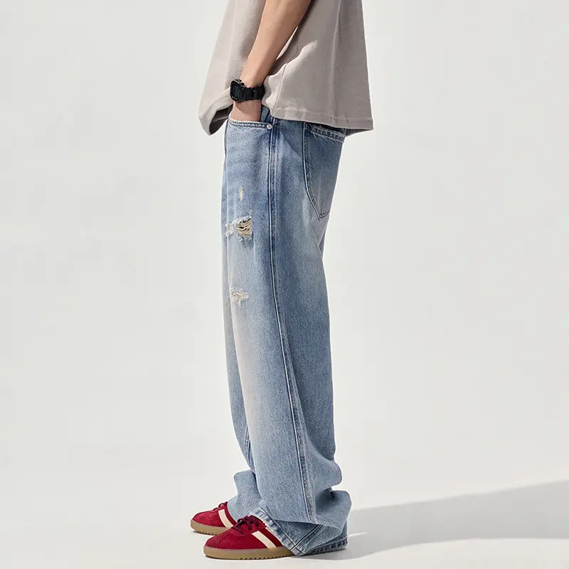 IEFB Summer Autumn New Fashion Denim Pants Loose Men's Straight Jeans American High Street Trendy Wide Leg Floor Length 9W3927