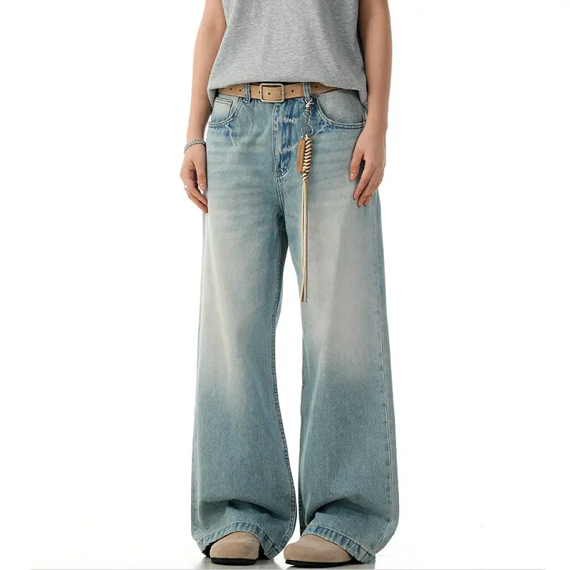 IEFB American Style Men's Denim Jeans Washing Casual Gradient Color Straight Trousers Wide Leg Loose Male Jeans Summer 9W2811