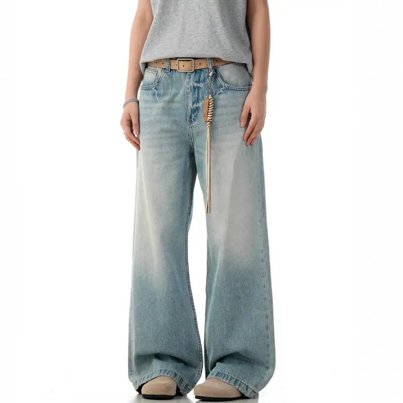 IEFB American Style Men's Denim Jeans Washing Casual Gradient Color Straight Trousers Wide Leg Loose Male Jeans Summer 9W2811
