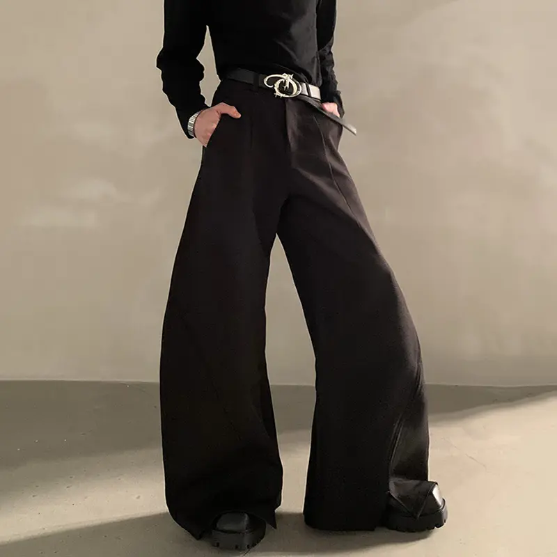 IEFB Korean Style Men's Suit Pants Solid Color Silhouette Wide Leg Summer Boot-cut Trousers Loose Male Bottom Cleanfit 9W3819