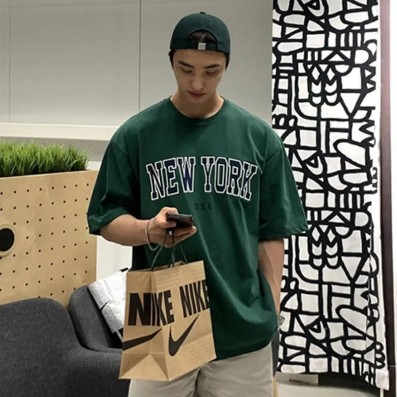 IEFB Korean Style Men's T-shirts O-neck Contrast Color Letter Printing Casual Menswear Loose Short Sleeve Male Tops Trend 9W2489