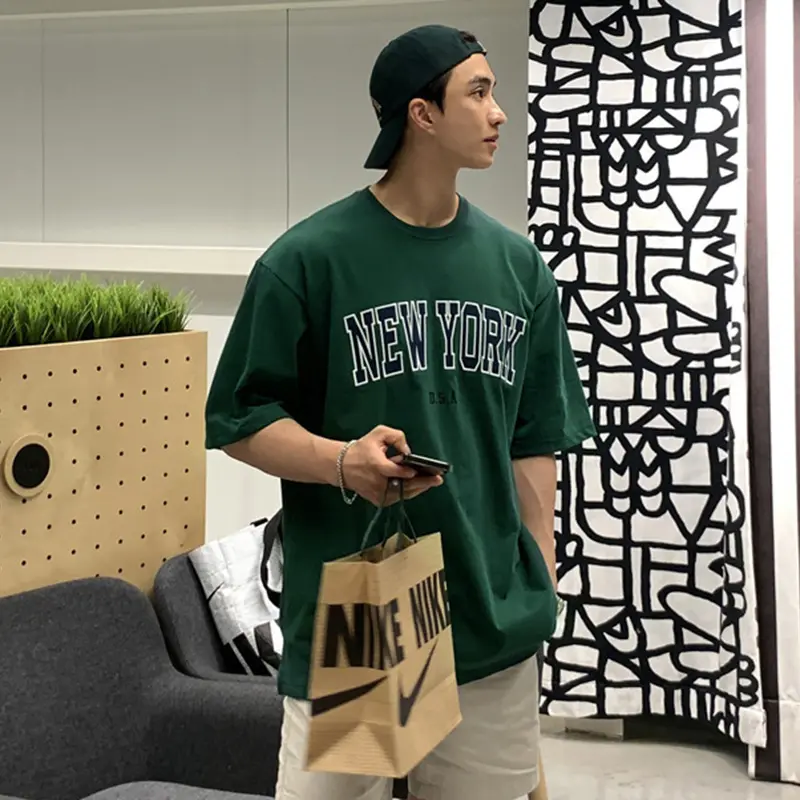 IEFB Korean Style Men's T-shirts O-neck Contrast Color Letter Printing Casual Menswear Loose Short Sleeve Male Tops Trend 9W2489