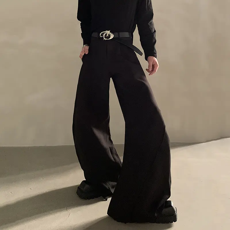 IEFB Korean Style Men's Suit Pants Solid Color Silhouette Wide Leg Summer Boot-cut Trousers Loose Male Bottom Cleanfit 9W3819