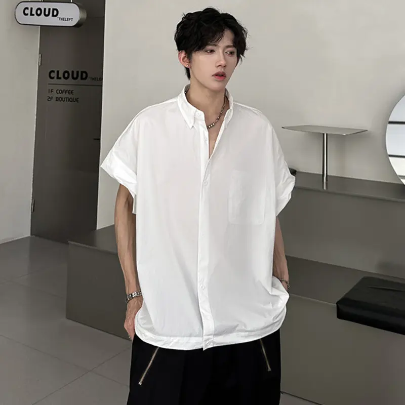 IEFB Simple Men's Shirts Turn-down Collar Pocket Solid Color Casual Tops Single Breasted Loose Male Shirt Korean Style 9W3368