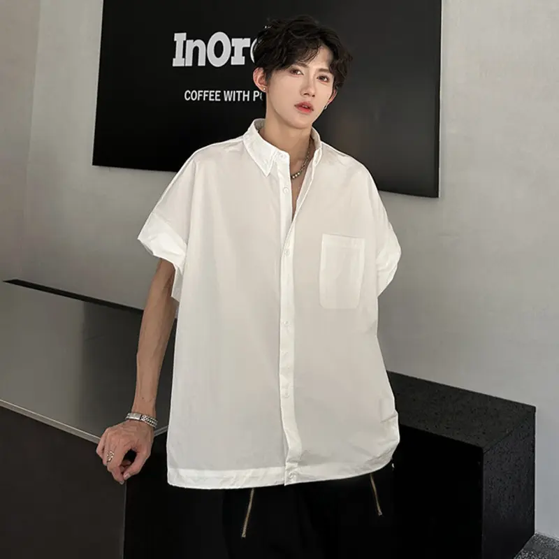 IEFB Simple Men's Shirts Turn-down Collar Pocket Solid Color Casual Tops Single Breasted Loose Male Shirt Korean Style 9W3368