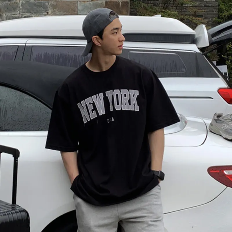 IEFB Korean Style Men's T-shirts O-neck Contrast Color Letter Printing Casual Menswear Loose Short Sleeve Male Tops Trend 9W2489