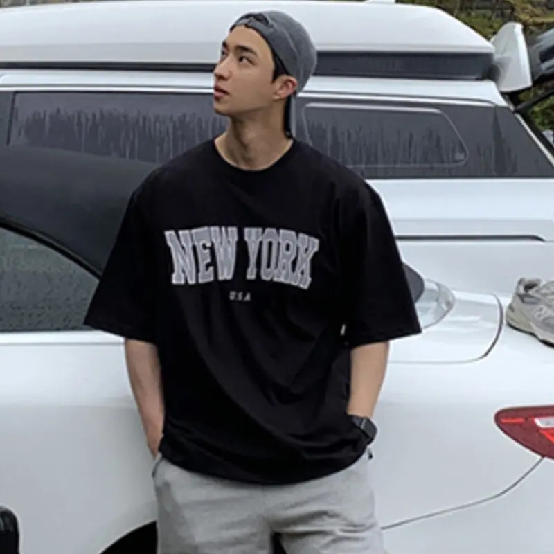 IEFB Korean Style Men's T-shirts O-neck Contrast Color Letter Printing Casual Menswear Loose Short Sleeve Male Tops Trend 9W2489