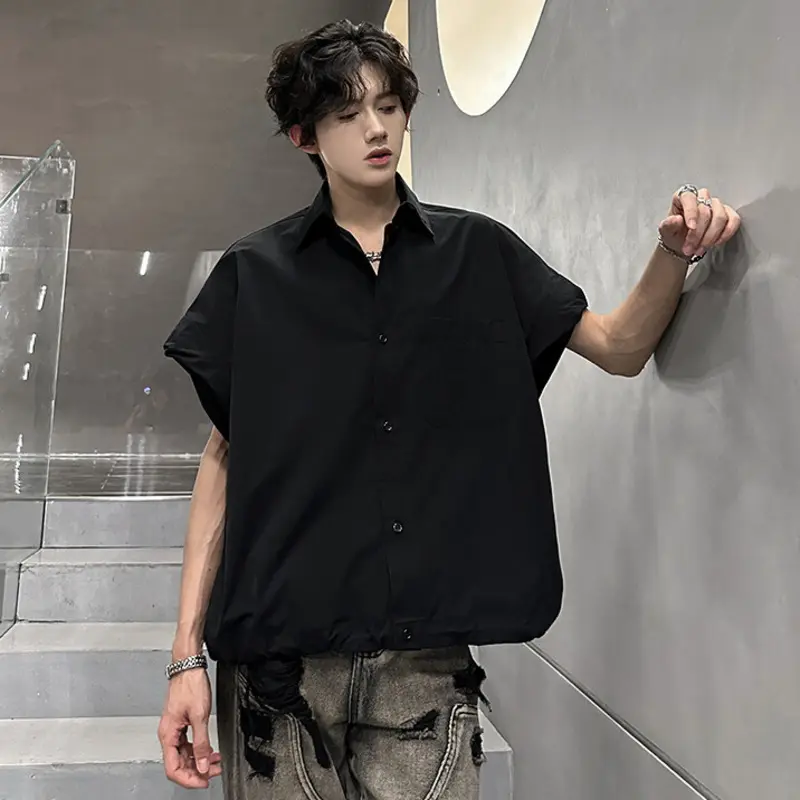 IEFB Simple Men's Shirts Turn-down Collar Pocket Solid Color Casual Tops Single Breasted Loose Male Shirt Korean Style 9W3368
