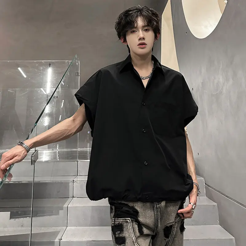 IEFB Simple Men's Shirts Turn-down Collar Pocket Solid Color Casual Tops Single Breasted Loose Male Shirt Korean Style 9W3368