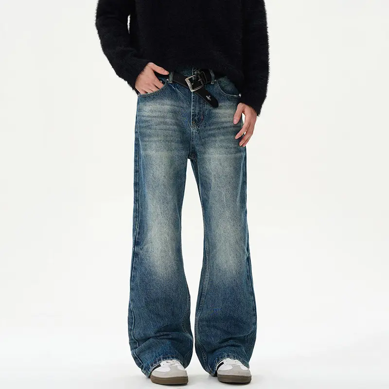 IEFB American Style Washed Gradient Color Male Denim Pants Loose Straight Tube Men's Women's Jeans Summer New Fashion 9W2545