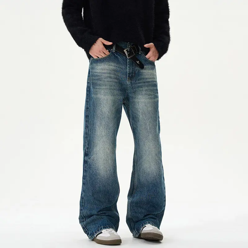 IEFB American Style Washed Gradient Color Male Denim Pants Loose Straight Tube Men's Women's Jeans Summer New Fashion 9W2545